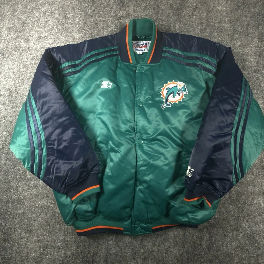 Vintage 90s Starter Pro Line Miami Dolphins NFL Puffer Jacket Mens XL Big Logo